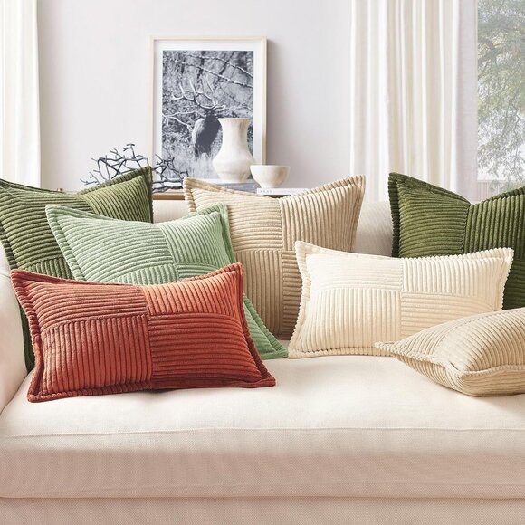 Throw Pillow Green Covers with Tassels Fringe Neutral Farmhouse Set Of 2 20x20 - Picture 8 of 9